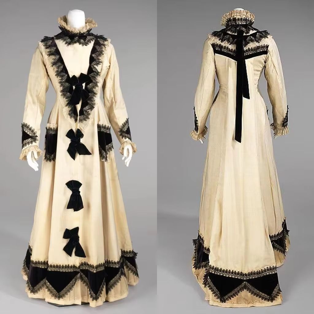 Women'S Fashion Gilded Age - Vestido Beige Victoriano Histórico para Mujer,