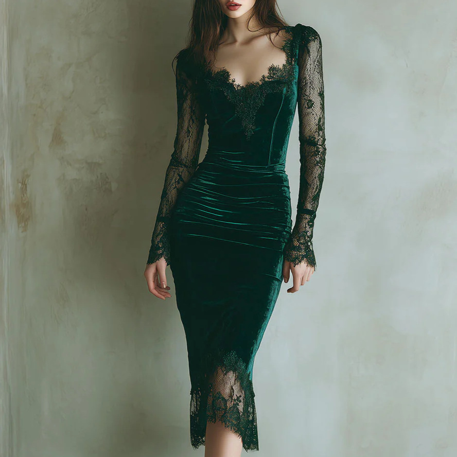 Women'S Fashion Quarter Zip - Elegante Vestido de Terciopelo con Bordado