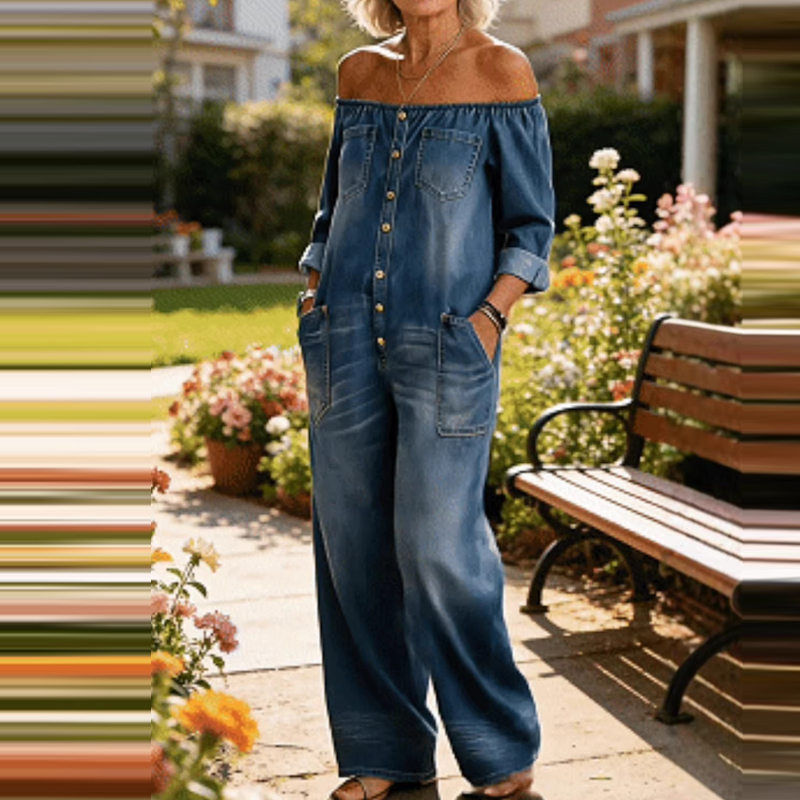 Women'S Fashion Vintage Off Shoulder Long Sleeve Jumpsuit - Mono vaquero elegante de manga larga
