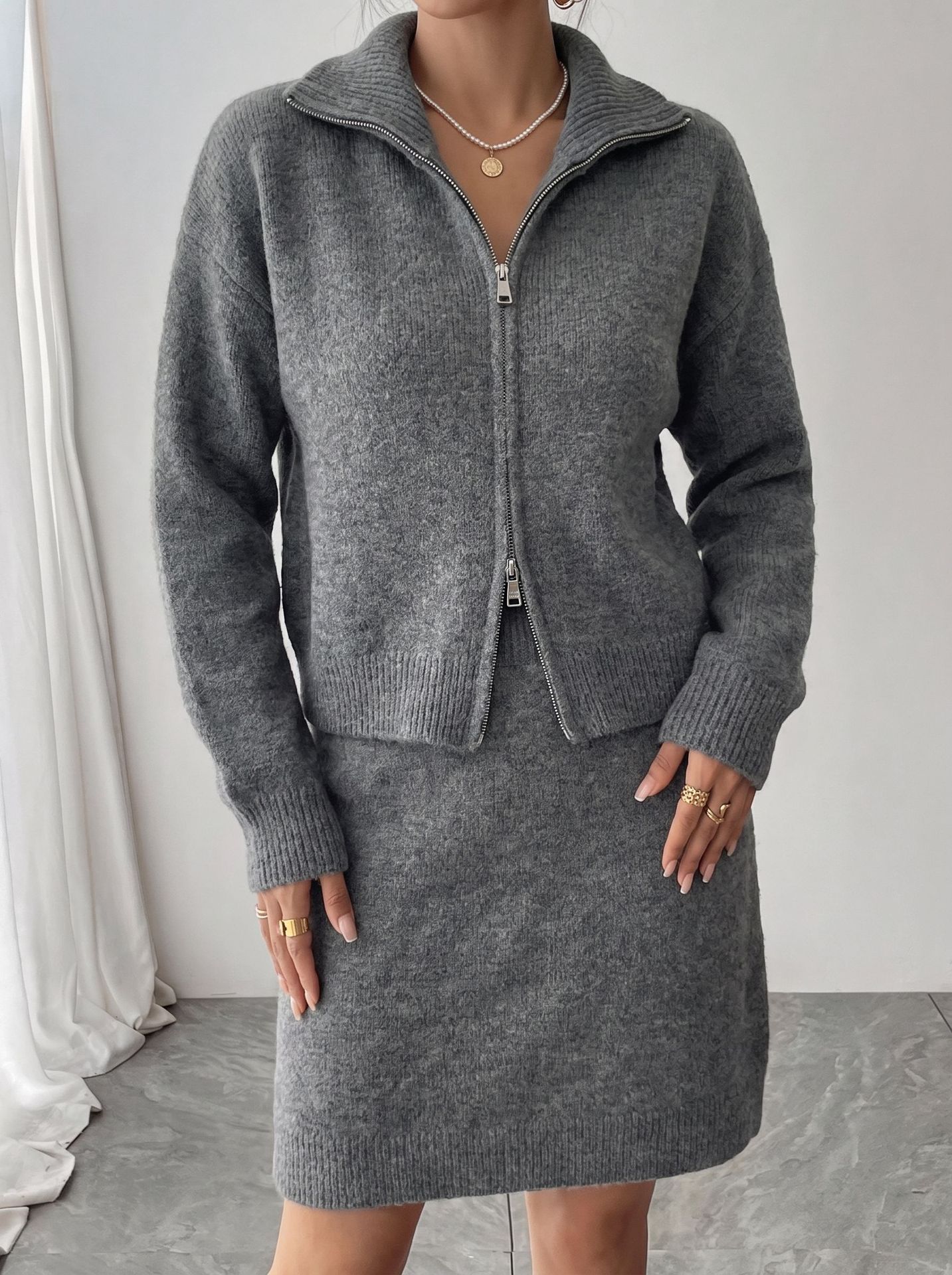 Women'S Fashion Quarter Zip - Conjunto de Dos Piezas de Falda
