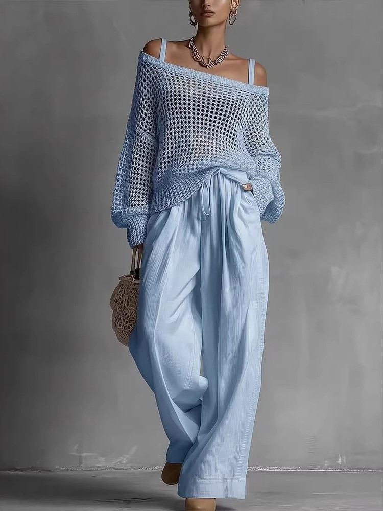 Wide Leg Palazzo Pants - Conjuntos de pantalones casuales de algodón