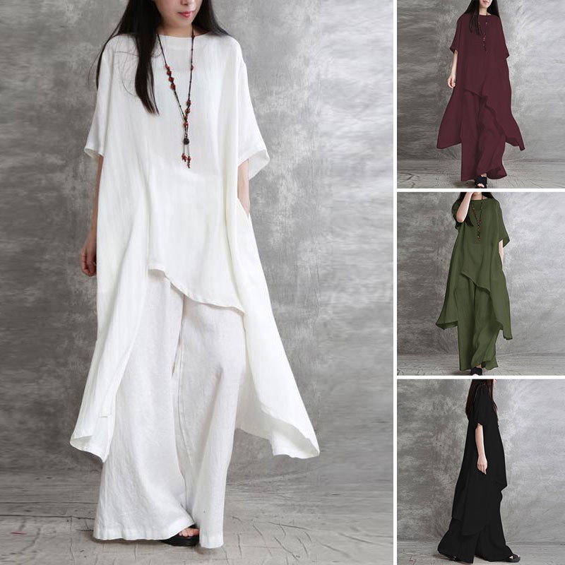 Wide Leg Palazzo Pants - Conjunto de 2 piezas de algodón