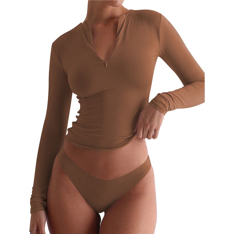 Women'S Fashion Quarter Zip - Top Corto de Manga Larga con