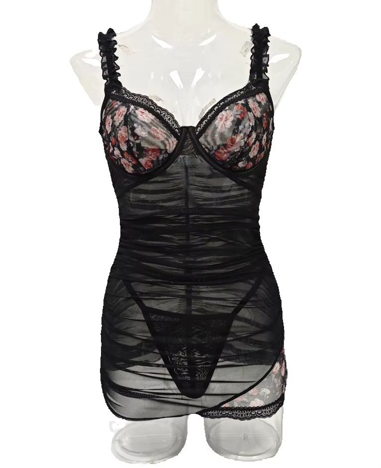 Spaghetti Strap Dress - Minivestido de lencería de encaje para