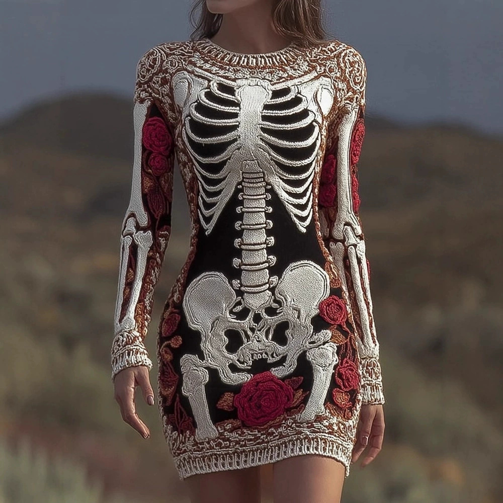 Bodycon Dress Women - Suéter Gótico con Cuello Redondo y