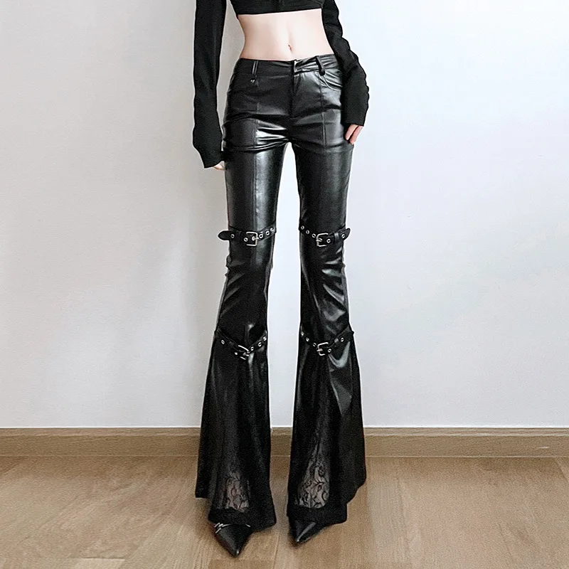Women'S Fashion Trousers - Pantalones acampanados de cuero PU para