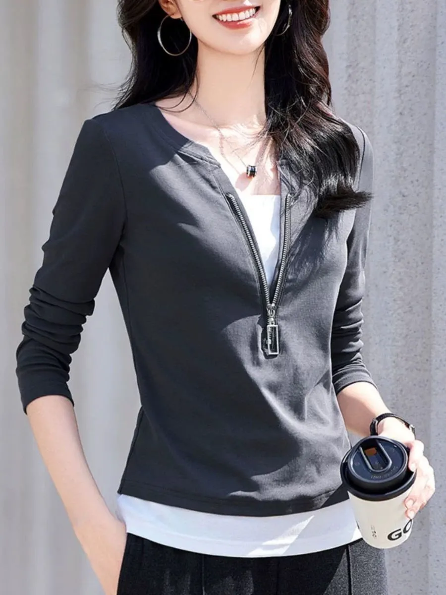 Blusa falsa de dos piezas de m - Women'S Fashion Quarter Zip reseña y precio