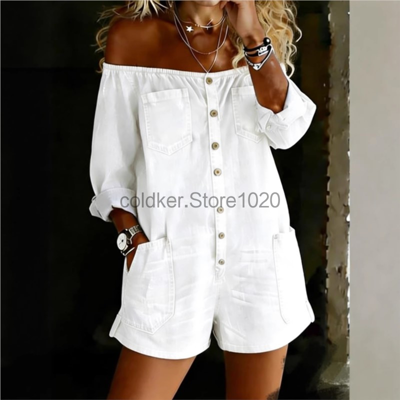 Nuevo Mono Vaquero Casual para - Women'S Fashion Vintage Off Shoulder Long Sleeve Jumpsuit reseña y precio