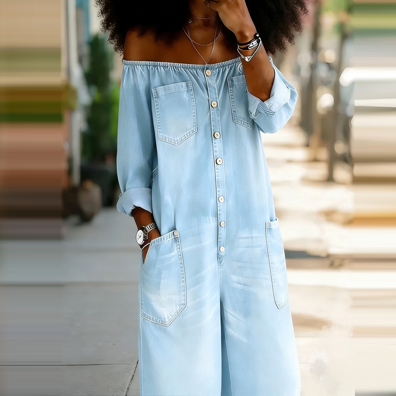 Elegante mono vaquero de hombr - Women'S Fashion Vintage Off Shoulder Long Sleeve Jumpsuit reseña y precio