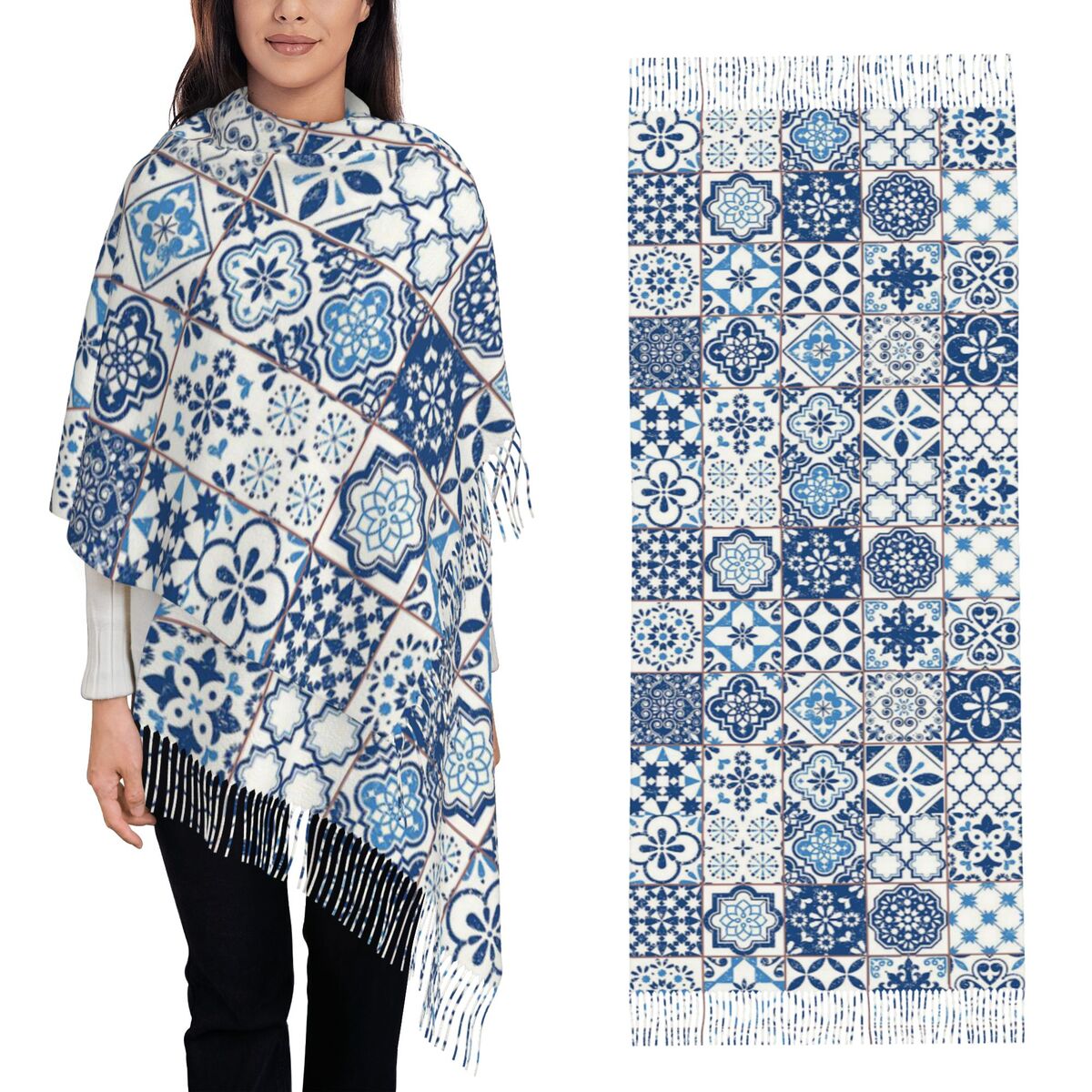 Azulejo portugués azul, bufand - Women'S Fashion Portugal reseña y precio