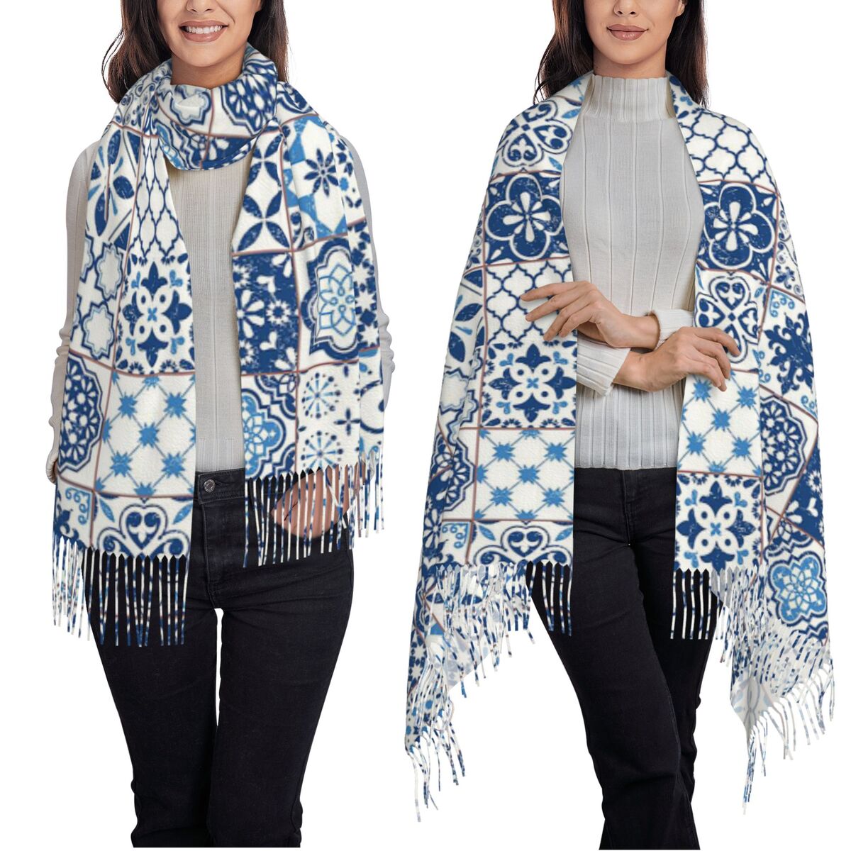 Azulejo portugués azul, bufand - Women'S Fashion Portugal reseña y precio